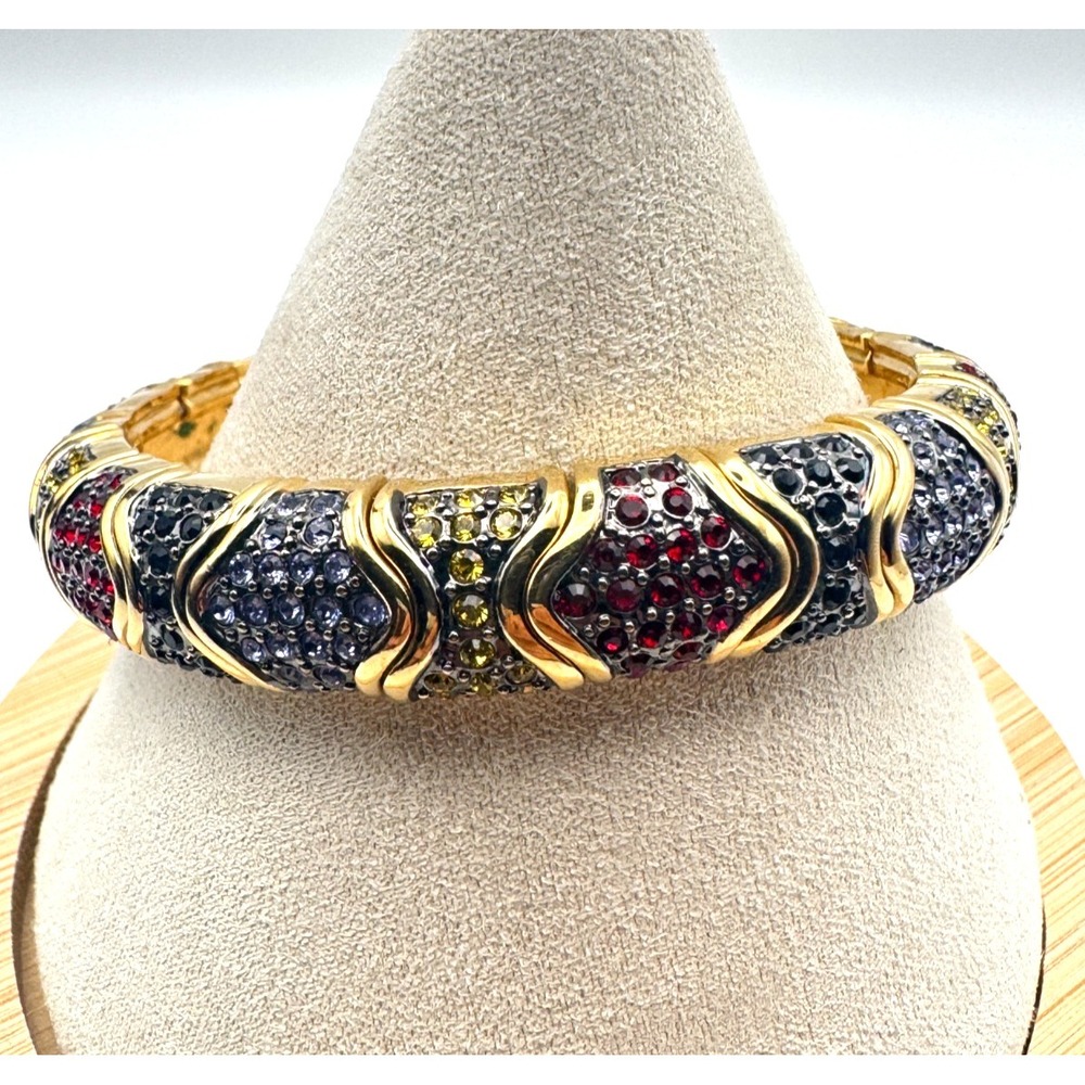 Vintage Joan Rivers Bracelet Classics Multicolor Pave Crystal Panel Stretch